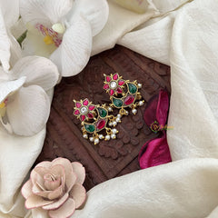 Vriksham Kundan Phool & Maaga Style Jadau Press Bugadi-Red Green & White-Pearl-J3559