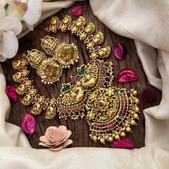 Vriksham Classic Golden Dual Peacock Short Neckpiece-Gold Bead-Pearls-G21666