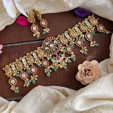 Premium Peacock High Neck Choker-Aqua Green Bead-Pearl-G14154