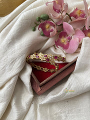 Premium Gold Look Alike Red, White AD Stone Bangle Set - Floral -G11836