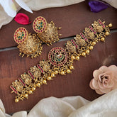 Premium Peacock High Neck Choker-Gold Bead-G14155