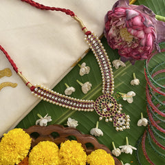 Vriksham Traditional Kemp Stone Short Neckpiece-Pearl-G17542