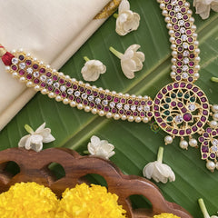 Vriksham Traditional Kemp Stone Short Neckpiece-Pearl-G17542