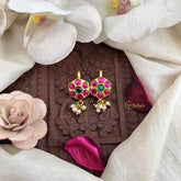 Vriksham Floral Charm Kundan Jadau Press Bugadi-Red Green-Pearl-J3533