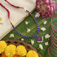 Vriksham Premium Kemp Pendant Short Neckpiece-Pearl-Blue-G17539