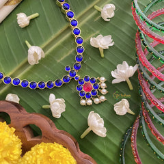 Vriksham Premium Kemp Pendant Short Neckpiece-Pearl-Blue-G17539