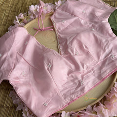 Baby Pink Organza Saree with Golden Embroidery - VS3721