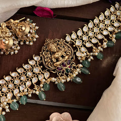 Premium Lakshmi High Neck Choker-Aqua Green Bead-Pearl-G14158