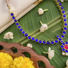 Vriksham Premium Kemp Pendant Short Neckpiece-Pearl-Blue-G17539