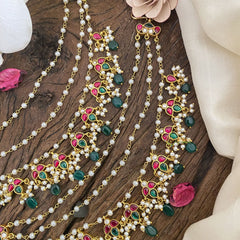 Vriksham Antique Leaf Jadau Maatil-Red Green-Green Bead-J2700