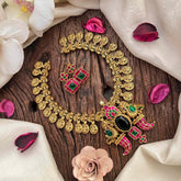 Vriksham Traditional Lakshmi Coin & Peacock Temple Short Neckpiece-J4188