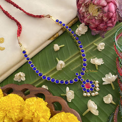 Vriksham Premium Kemp Pendant Short Neckpiece-Pearl-Blue-G17539