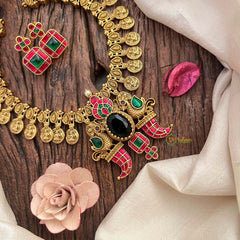 Vriksham Traditional Lakshmi Coin & Peacock Temple Short Neckpiece-J4188