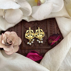 Vriksham Designer Dual Peacock Kundan Jadau Press Bugadi-Green Red & White-Pearl-J3544