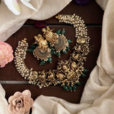 Premium Cluster Pearl Lakshmi Choker-Green Bead-G14159