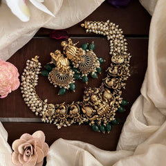 Premium Cluster Pearl Lakshmi Choker-Green Bead-G14159