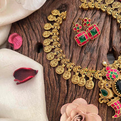 Vriksham Traditional Lakshmi Coin & Peacock Temple Short Neckpiece-J4188