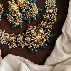 Premium Cluster Pearl Lakshmi Choker-Green Bead-G14159