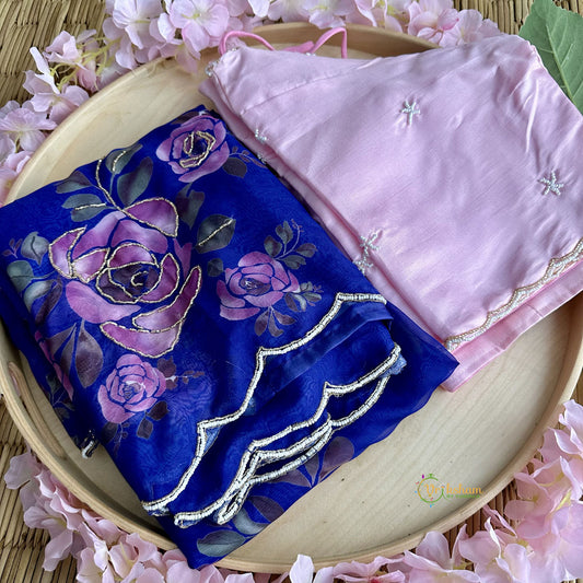 Purple Organza Saree with Golden Embroidery - VS3720
