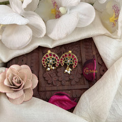 Vriksham Royal Star Moon Style Jadau Press Bugadi-Red Green & White-Pearl-J3561