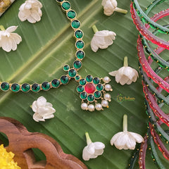 Vriksham Premium Kemp Pendant Short Neckpiece-Pearl-Green-G17540