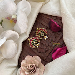 Vriksham Royal Star Moon Style Jadau Press Bugadi-Red Green & White-Pearl-J3561