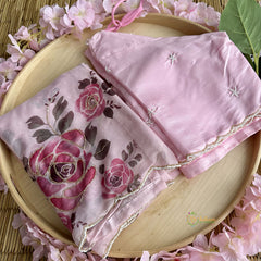 Baby Pink Organza Saree with Golden Embroidery - VS3721