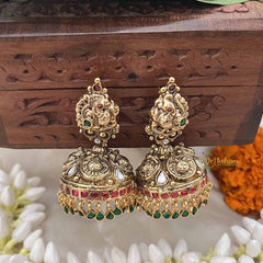 Vriksham  Elegant Peacock Motif  Style 1 gm Gold Peacock Jhumka-Red Square-Green Drop-G20353