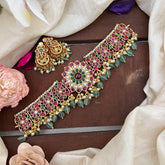 Elegant Flower High Neck Choker-Aqua Green Bead-Pearl-G14161