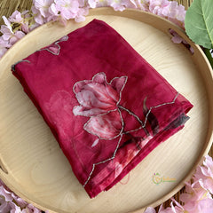 Gulabi Organza Saree with Golden Embroidery - VS3722