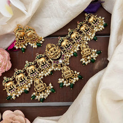 Premium Lakshmi High Neck Choker-Green Bead-Pearl-G14162