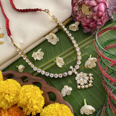 Vriksham Premium Kemp Pendant Short Neckpiece-Pearl-White-G17541