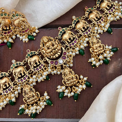 Premium Lakshmi High Neck Choker-Green Bead-Pearl-G14162