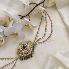 Elegant Victorian Diamond Jada Billai with Pearl Maatil-Green-G14812