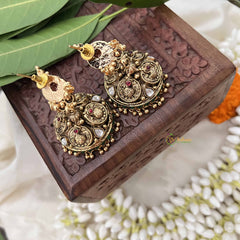 Vriksham Designer Peacock Style  1 gm Gold Peacock Jhumka-Green-G20351