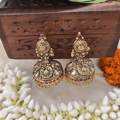 Vriksham Designer Peacock Style  1 gm Gold Peacock Jhumka-Red-G20352