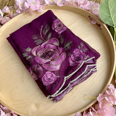 Grape Wine Colour Organza Saree with Golden Embroidery - VS3723