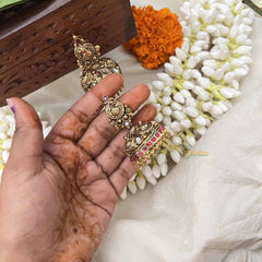 Vriksham Designer Peacock Style  1 gm Gold Peacock Jhumka-Red-G20352