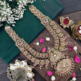 Vriksham Traditional South Indian Temple Jeweiry Haram 1 gm Gold-Green Red & White-G18755