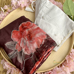 Burgundy Organza Saree with Golden Embroidery - VS3716