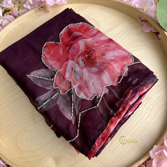 Burgundy Organza Saree with Golden Embroidery - VS3716