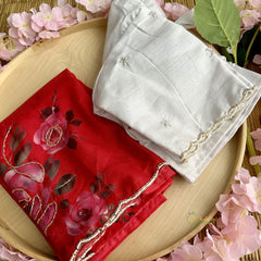 Red Organza Saree with Golden Embroidery - VS3715