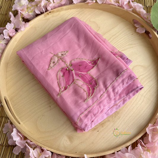 Light Pink Organza Saree with Golden Embroidery - VS3717