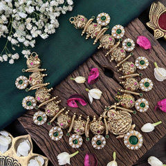 Vriksham Lakshmi Antique Temple Short Bridal Choker 1 gm Gold-Green Red-G18756