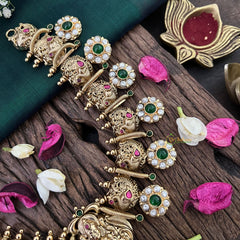 Vriksham Lakshmi Antique Temple Short Bridal Choker 1 gm Gold-Green Red-G18756