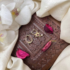 Vriksham Premium Style Septum Ring & Nath Bullak-Red-G21146