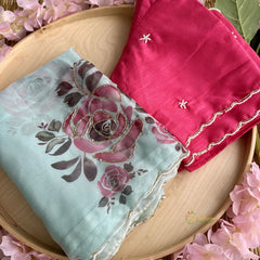 Pista Organza Saree with Golden Embroidery - VS3725