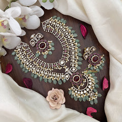 Vriksham Double Layer Victorian Diamond Short Neckpiece-Pastel Green Bead-VV1971