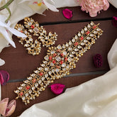 Designer AD Stone High Neck Choker-Coral-Gold Bead-Pearl-G14169