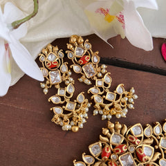 Designer AD Stone High Neck Choker-Coral-Gold Bead-Pearl-G14169